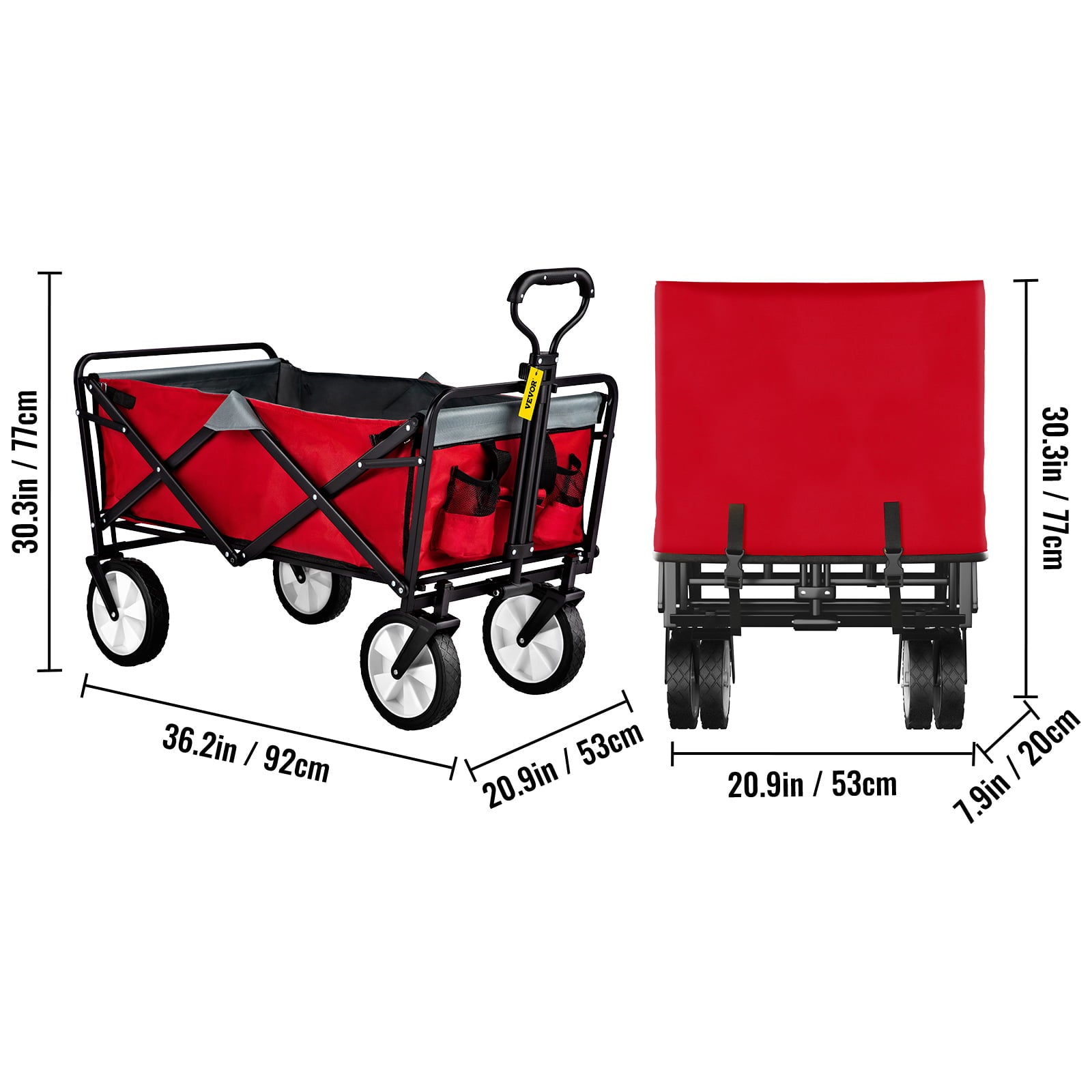 BENTISM Folding Wagon Cart Utility Collapsible Wagon 176 lbs w/ Adjustable Handle