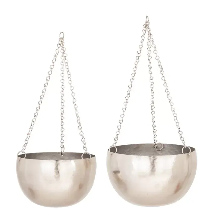 Luxury Steel Round Metal Hanging Planter for Decoration Silver Chain Hanging Plant Pot