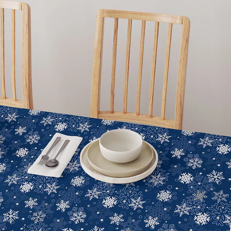 Square Tablecloth， 100% Polyester， 70x70， Winter Blue Snowflakes