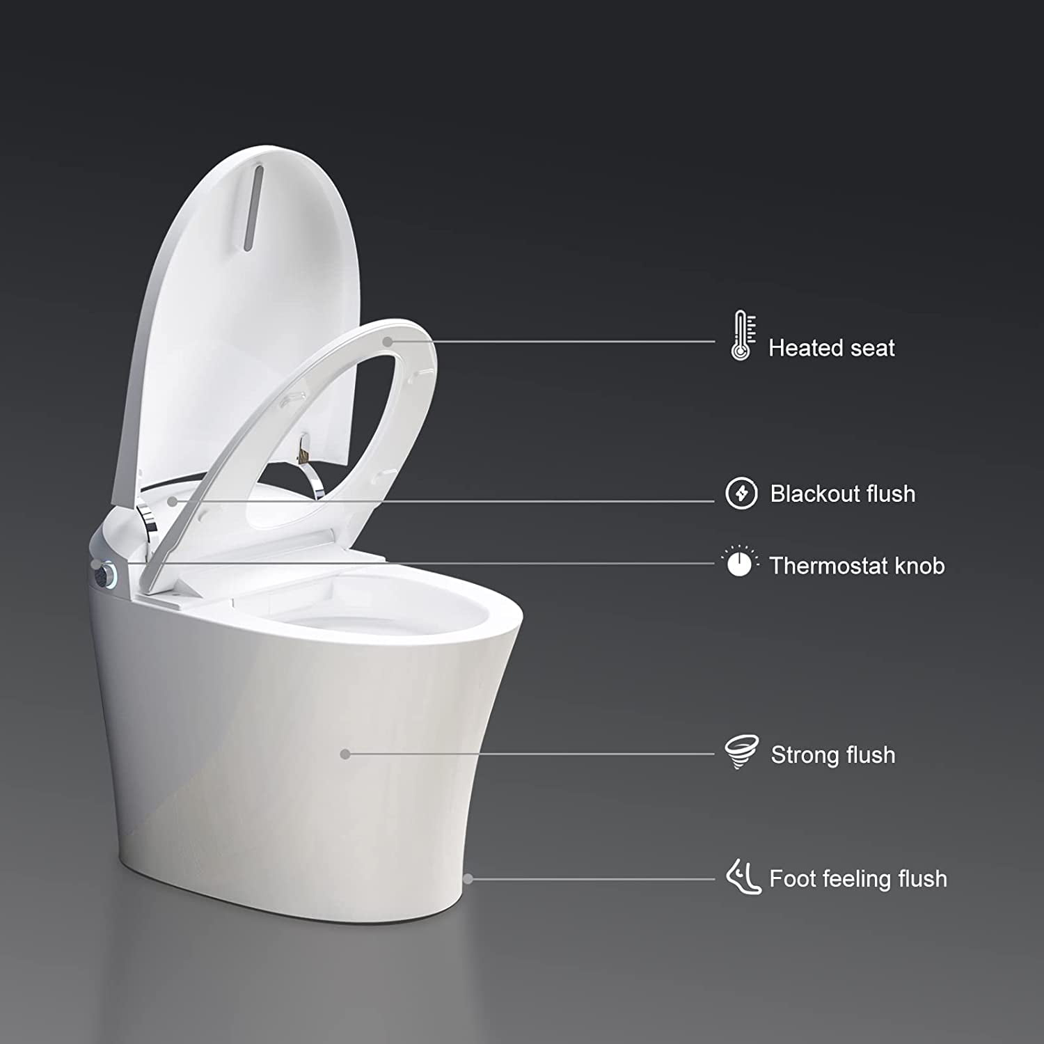 Horow Smart Toilet with Heated Seat, Automatic Power Flush Tankless,Ceramic One Piece Toilets for Bathroom