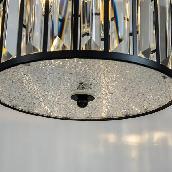 3- Light Mondern Matte Black Mini Drum Chandeliers With Crystal Accents - W 10