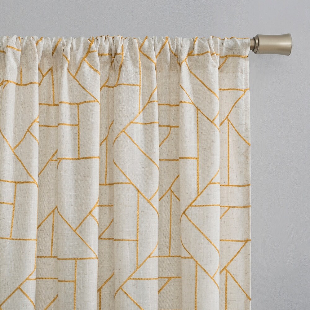Archaeo Jigsaw Embroidery Linen Blend Curtain  Single Panel