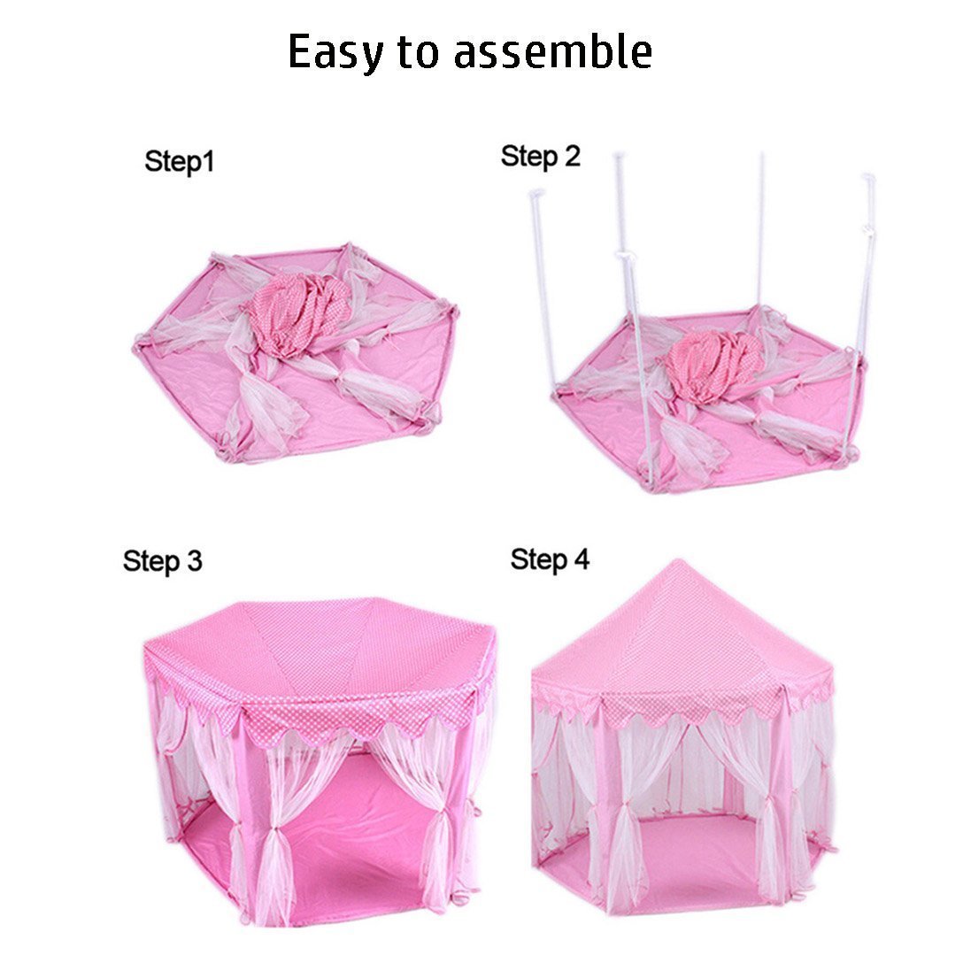 e-Joy Kids Indoor/Outdoor Play Fairy Princess Castle Tent, Portable Fun Perfect Hexagon Large Playhouse toys for Girls/Children/toddlers Gift Room, X-Large, Pink 55"x 53"(DxH) 10 Pack