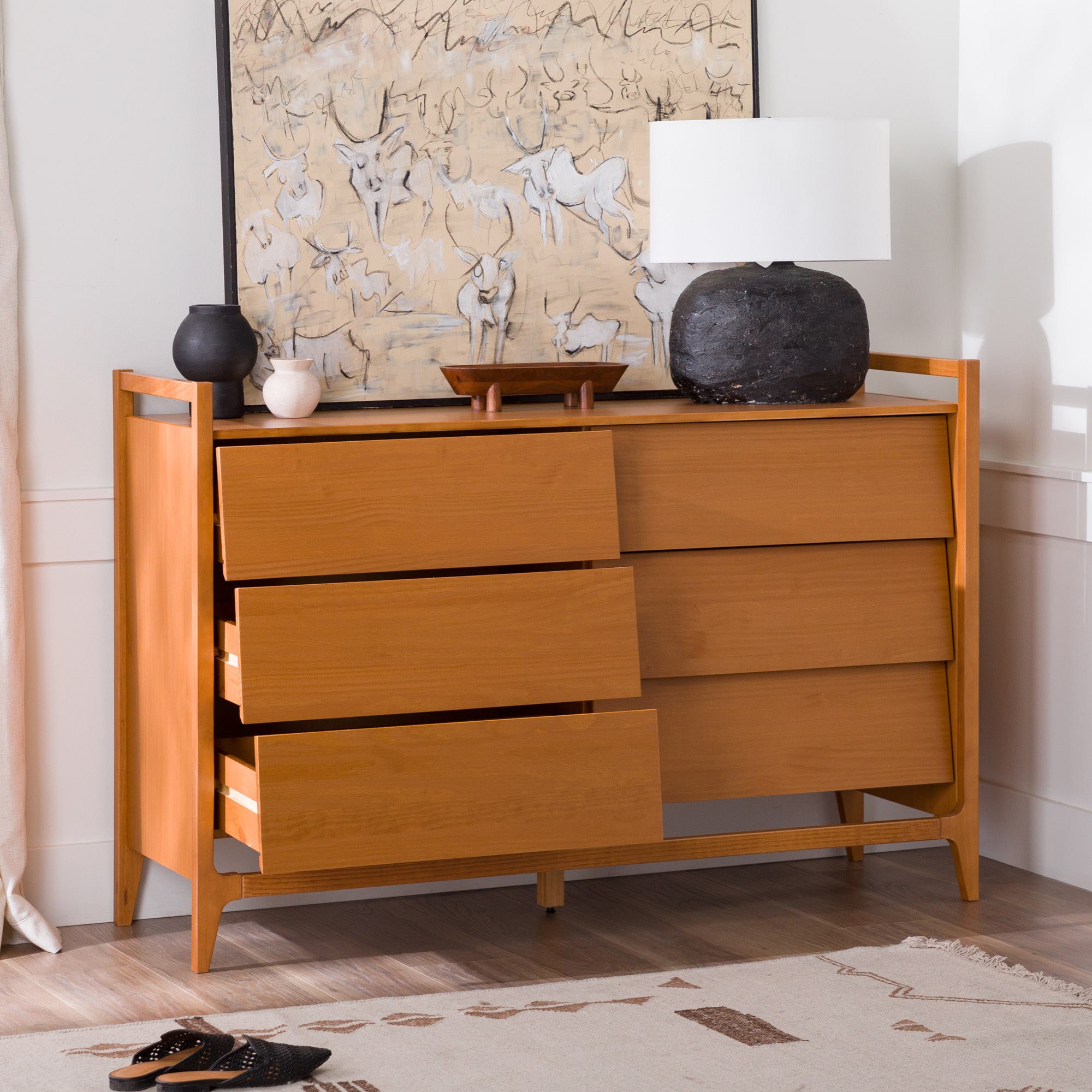 Manor Park Modern Angle-Front 6-Drawer Wood Dresser, Caramel