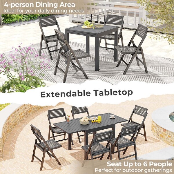 Extensible Courtyard Dining Table for 46 People w/ Slatted Table Top