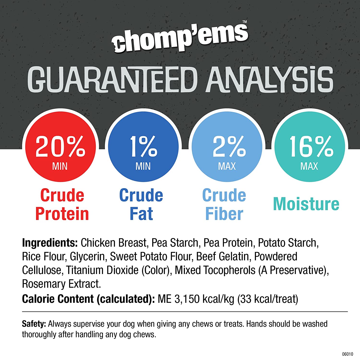 Chomp 'ems Chicken Hide Free Dog Chews - Rawhide Free Dog Treats - No Hide Alternative Chew Treat for All Life Stages， Bone， 2