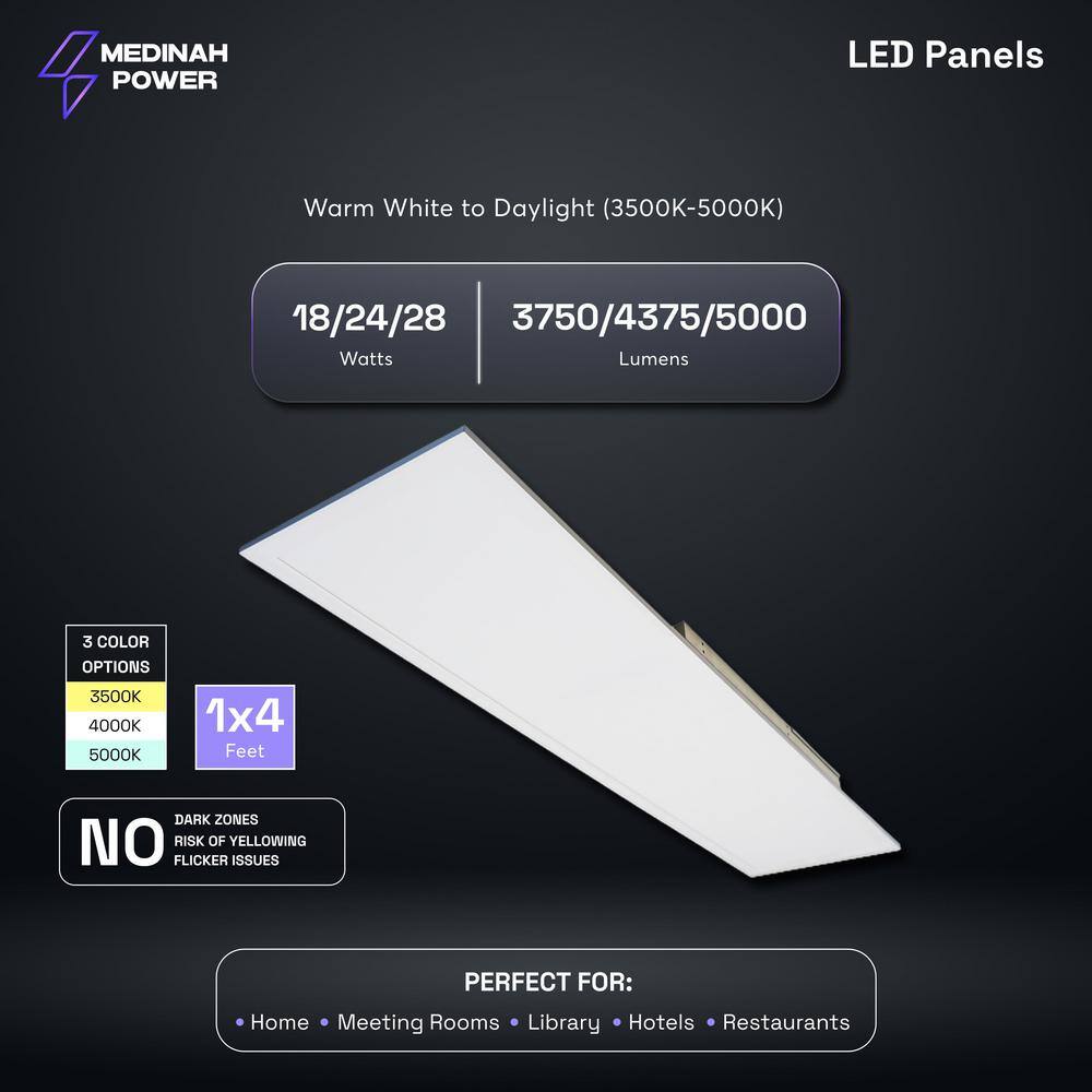 MEDINAH POWER 1x4 LED Back-Lit Panel Adjustable Watt and CCT (4-Pack) DPS-14-U-P-ET-4