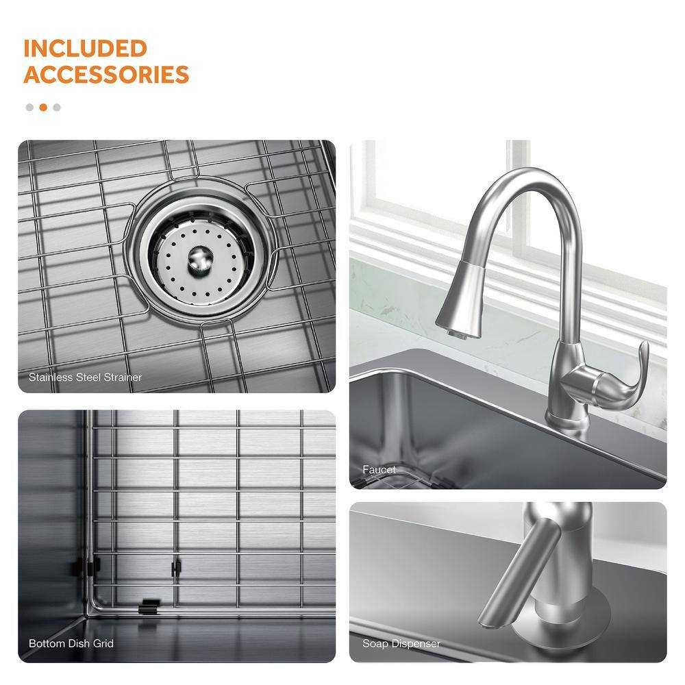 Glacier Bay All in-One 33 in. Drop-inUndermount Single Bowl 18 Gauge Stainless Steel Kitchen Sink with Pull-Down FaucetStrainer VT3322D1