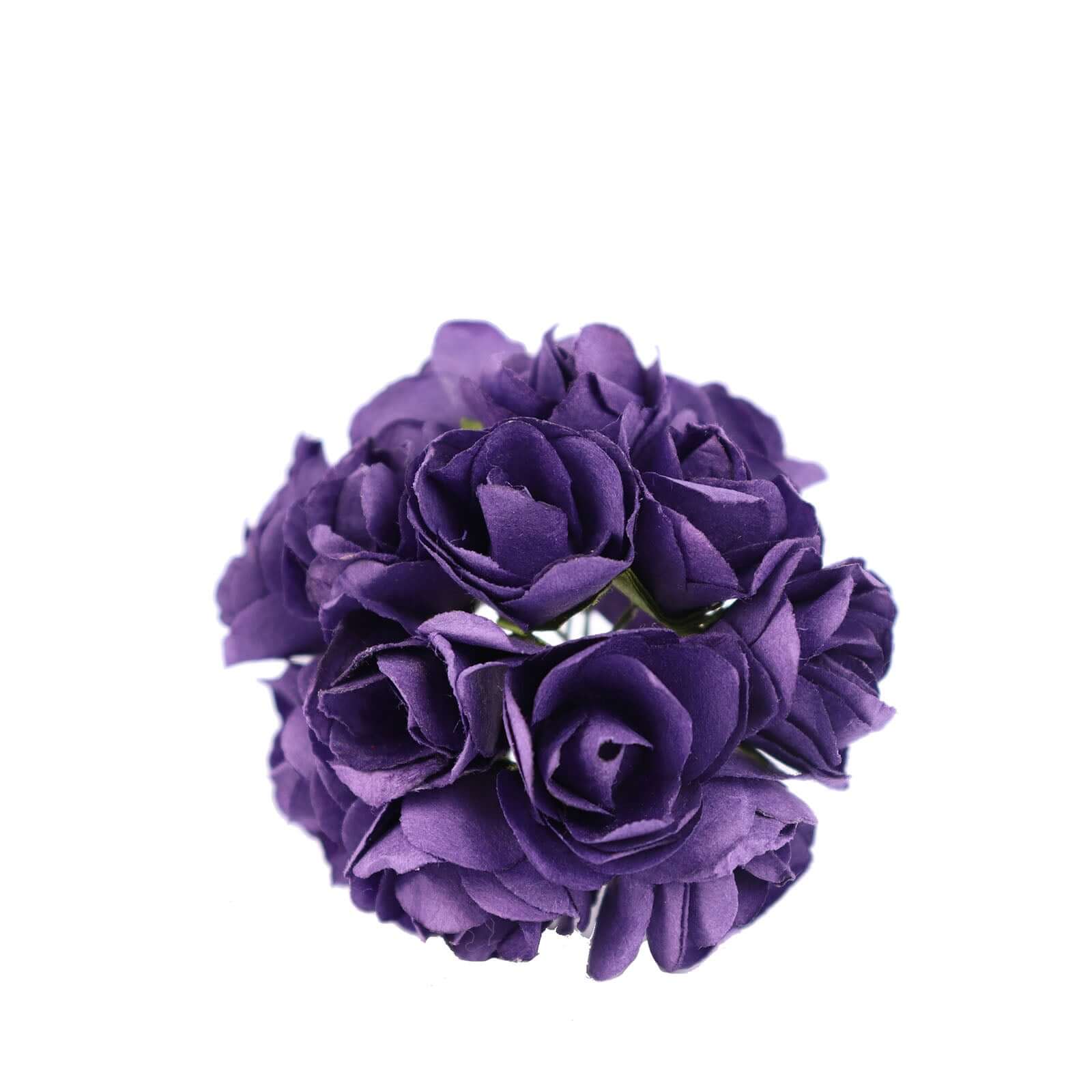 144 Pack Purple Paper Mini Craft Roses, DIY Craft Flowers With Wired Stem