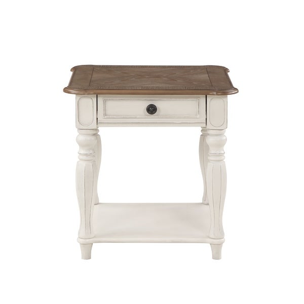 End Table in Oak and Antique White Finish