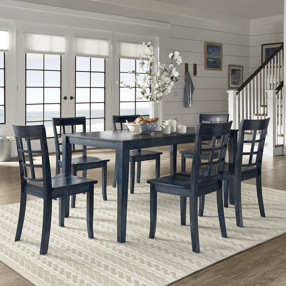 Wilmington II 60 Inch Rectangular Antique Dark Denim Dining Set by iNSPIRE Q Classic