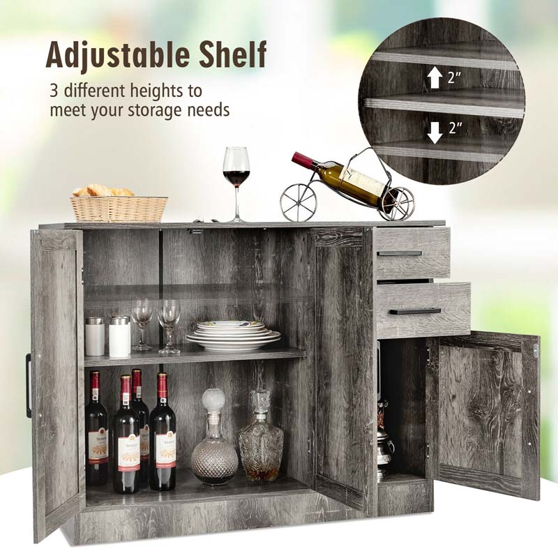 Gray Buffet Server Sideboard Storage Cabinet Console Table Utensils Organizer with 2-Door Cabinet & 2 Drawers