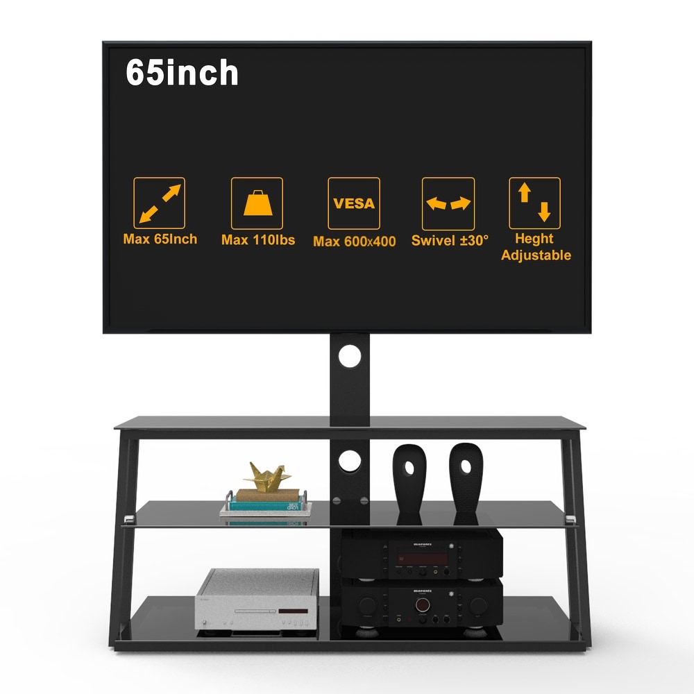 Height Adjustable Tempered Glass TV Stand