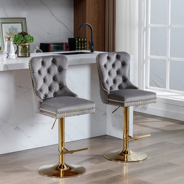 Set of 2 Swivel Velvet Barstools Adjusatble Seat Height from 25-33 Inch， Modern Upholstered Bar Stools