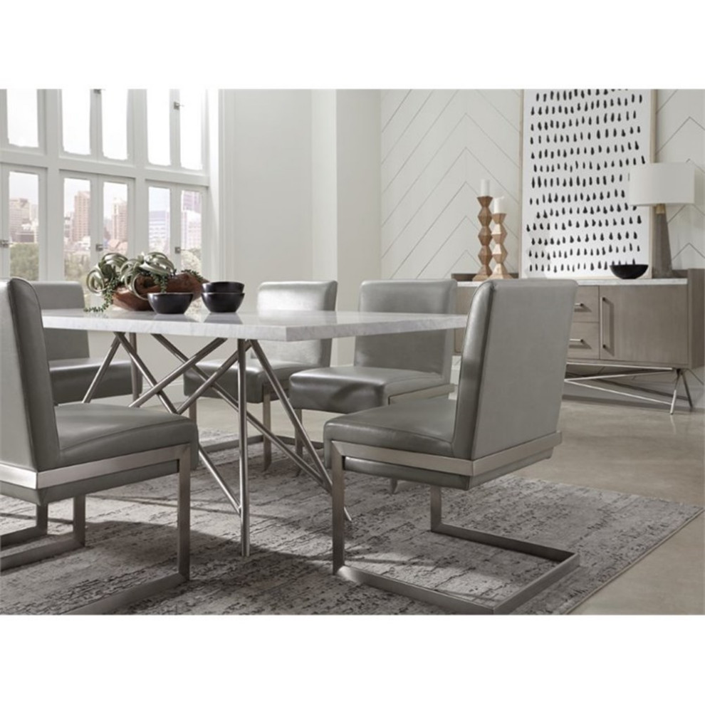 Bowery Hill Synthetic Faux Leather Gray Upholstered Dining Side Chair (Set of 2)   Contemporary   Dining Chairs   by Homesquare  Houzz