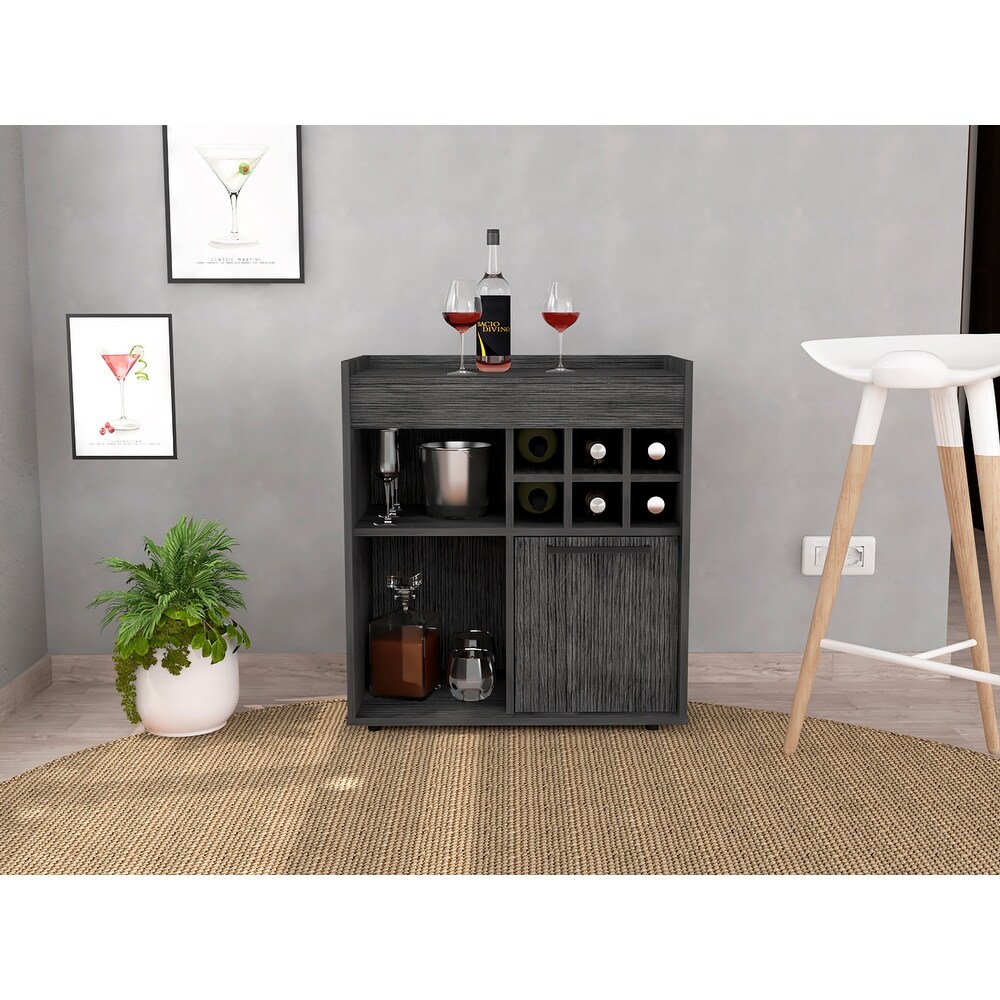 Lyon Bar Cabinet  6 Cubbies  Single Door  2 Concealed Shelves   N/A