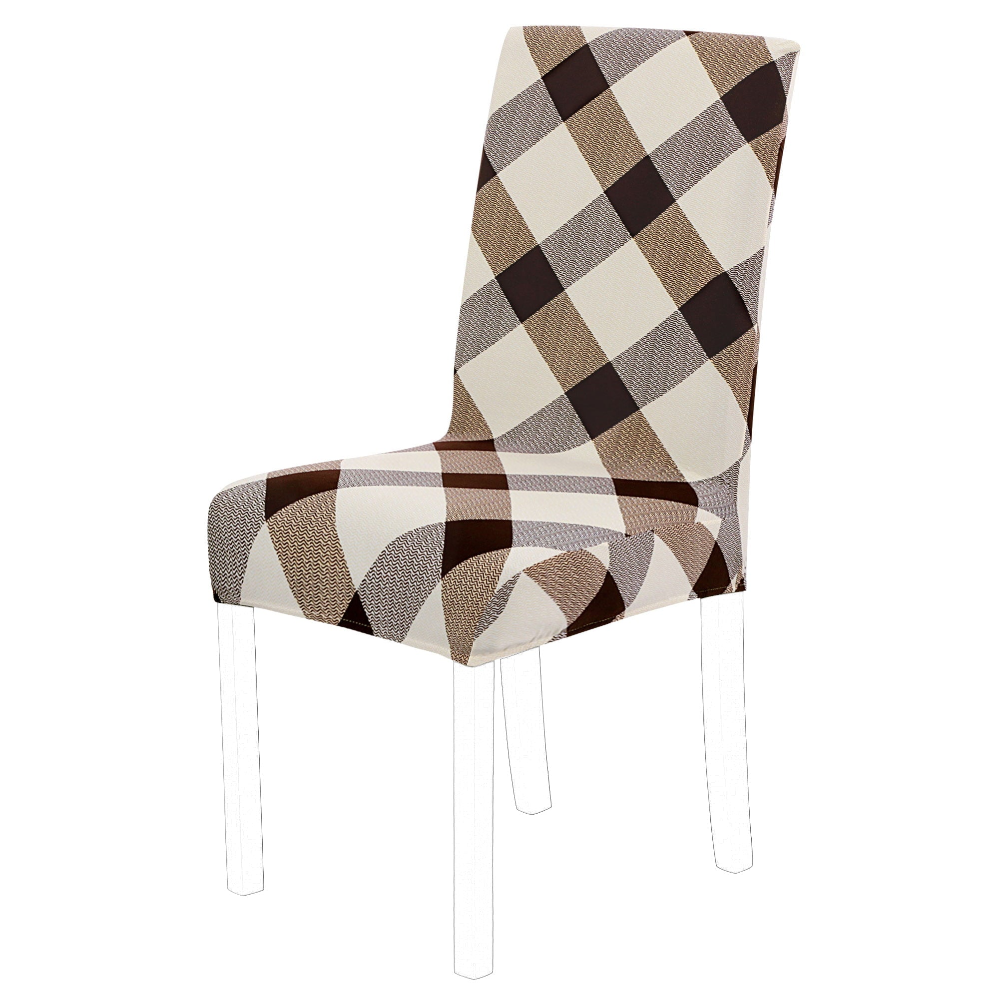 Unique Bargains Stretch Polyester Dining Chair Covers Set of 6, Brown and Beige