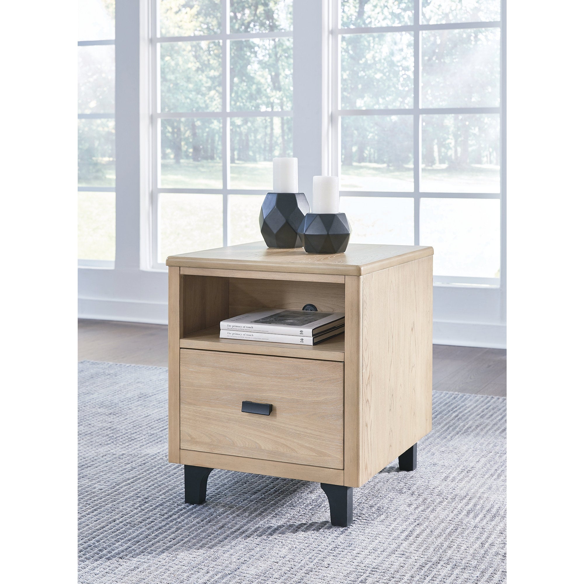 Signature Design by Ashley Freslowe Light Brown/Black Rectangular End Table with Dual USB Charging Port