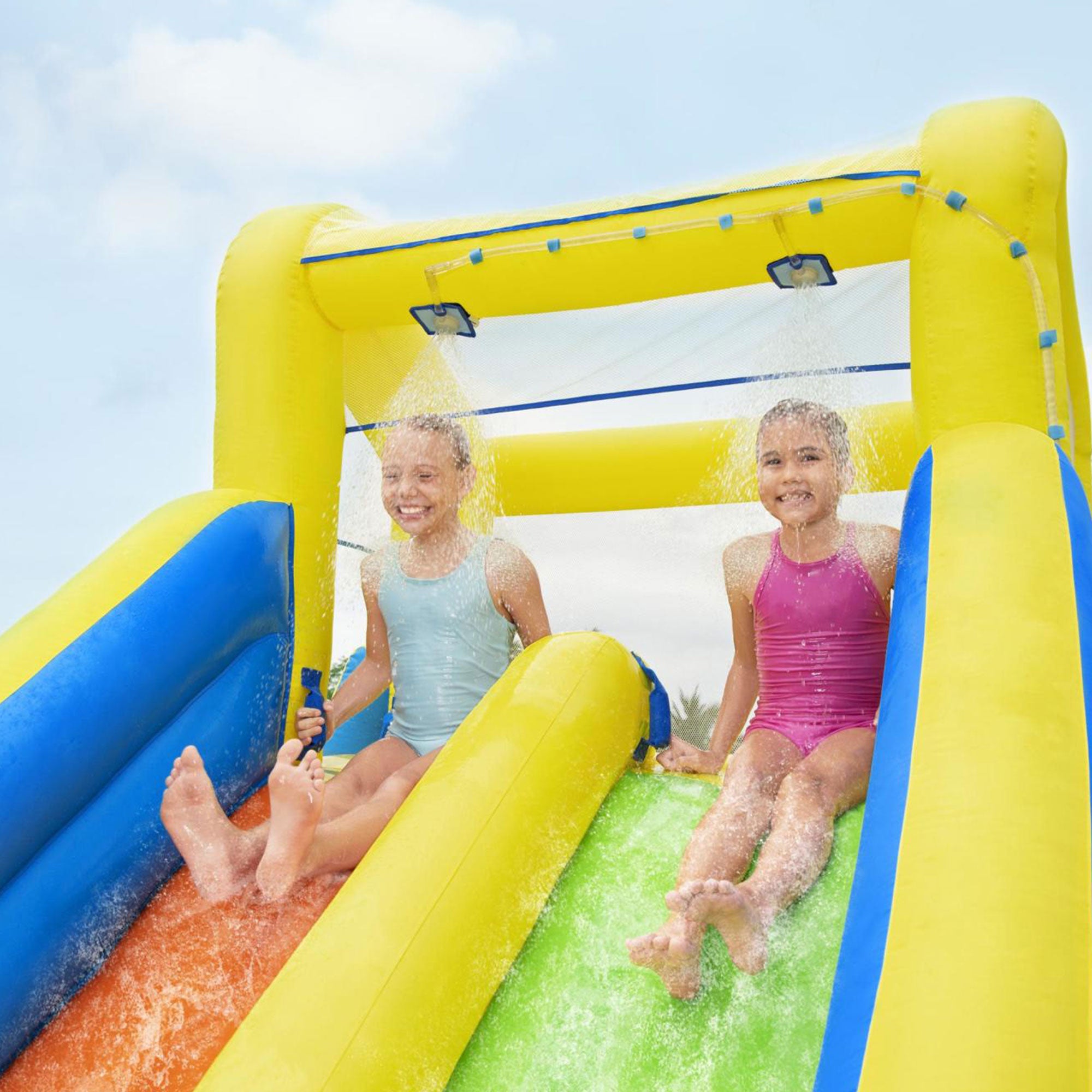 Bestway H2OGO! AquaRace Kids Inflatable Outdoor Water Slide Park with Air Blower