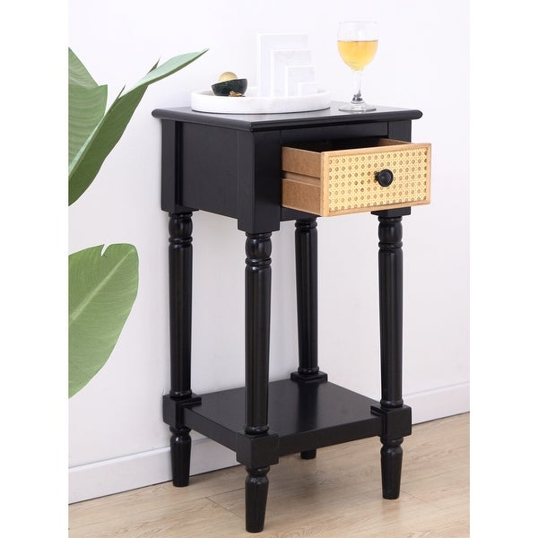 Kinbor 1-Drawer Wood Storage Side Table Nightstand End Table for Living Room Bedroom Entryway， Black - 28