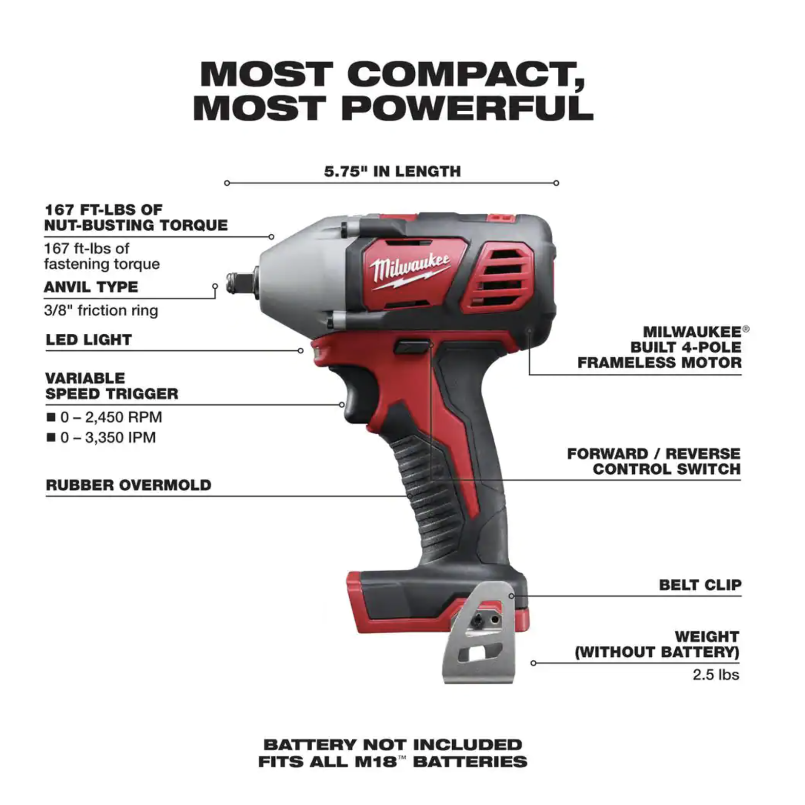 Milwaukee M18 18-Volt Lithium-Ion Cordless 3/8 in. Impact Wrench W/ Friction Ring， Tool-Only (2658-20)