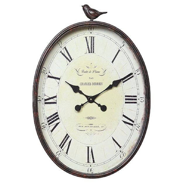 X 25 1 4 quot Metal Wall Clock With Bird Rust 3r Studios