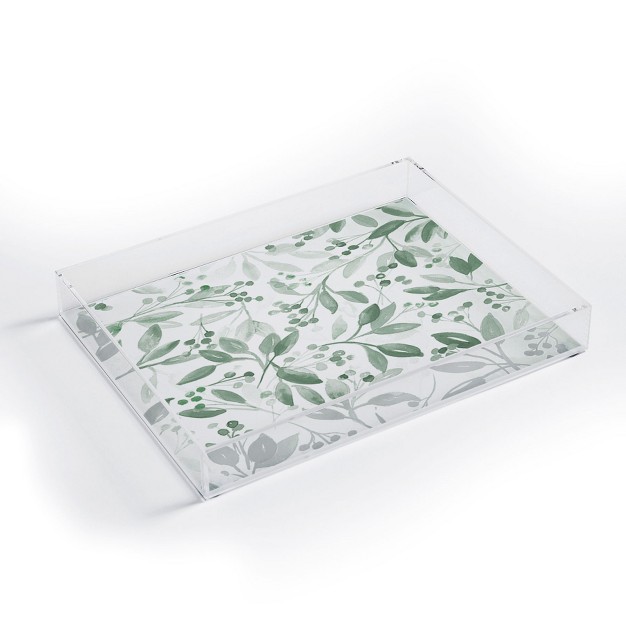 Laura Trevey Berries And Leaves Mint Acrylic Tray deny Designs