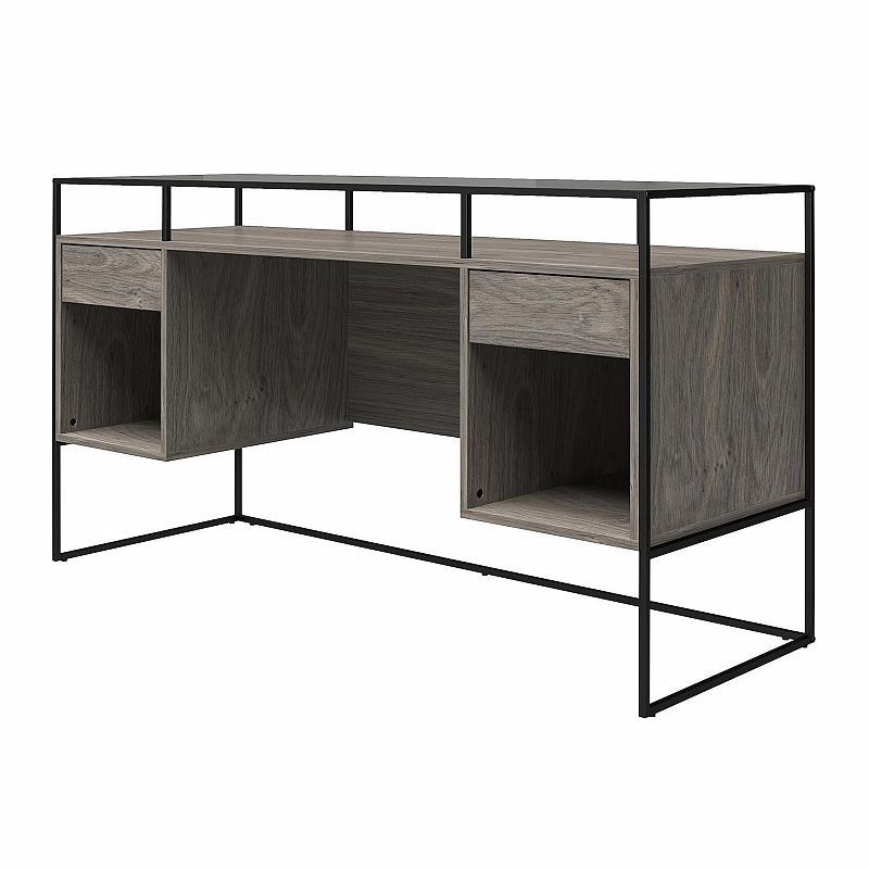 Ameriwood Home Camley Modern Desk with Fluted Glass Top and 2 Drawers