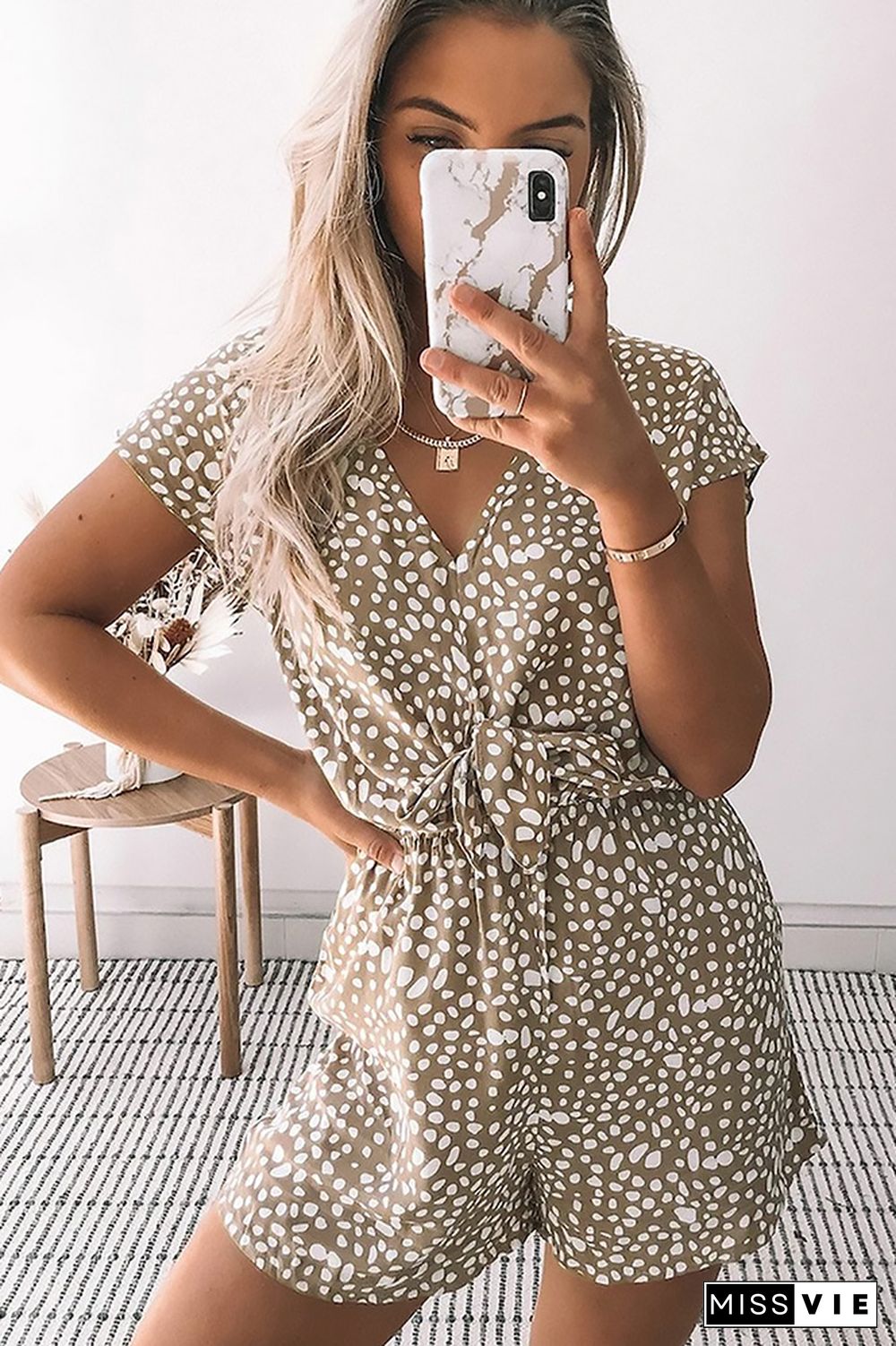 Front Tie Spot Print Romper