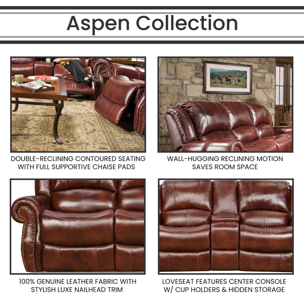 Aspen 100% Genuine Leather 2 Piece Sofa and Loveseat Set  Oxblood   Transitional   Living Room Furniture Sets   by Almo Fulfillment Services  Houzz