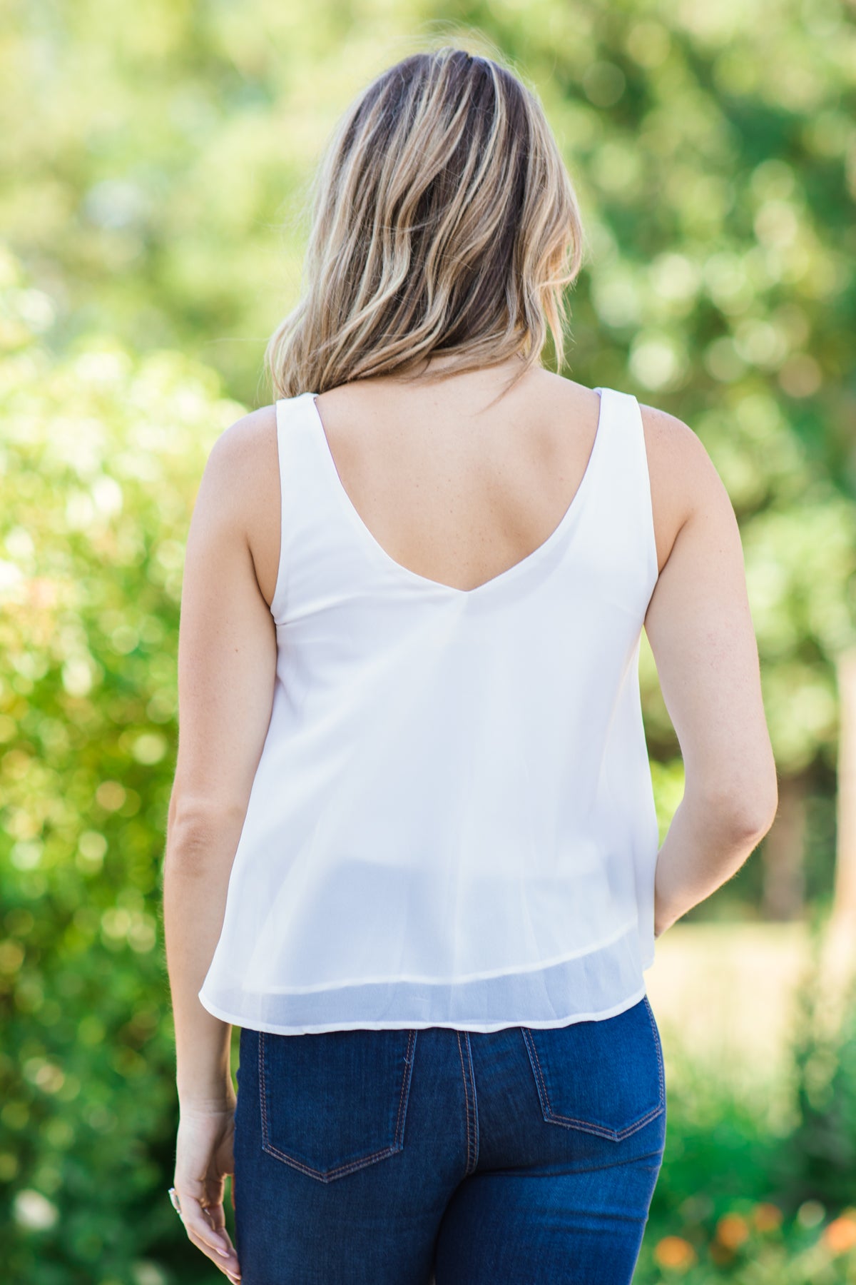 Off White V-Neck Flowy Tank