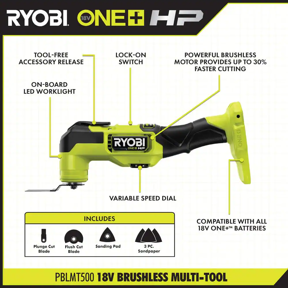 RYOBI PBLMT50B ONE+ HP 18V Brushless Cordless Multi-Tool (Tool Only)