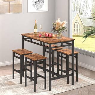 YOFE 5-Piece Rustic Brown Particle Board Top Dining Table Set (Seats 4) Kitchen Counter Height Table Chair Set with 4-Stools CamyBN-GI40680W1162-Dset01