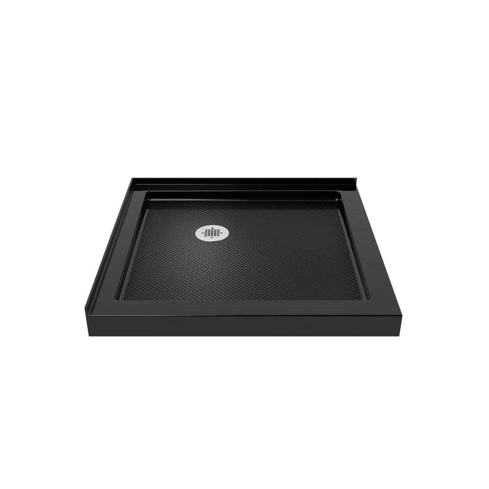 DreamLine SlimLine 36 in x 36 in Double Threshold Shower Base in Black Color with Corner Drain