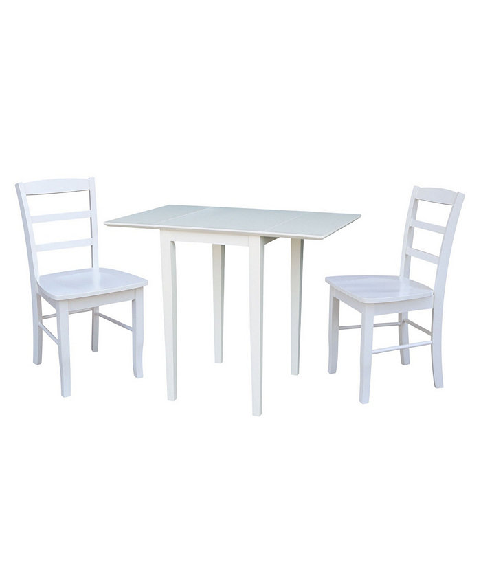 International Concepts Small Dual Drop Leaf Dining Table with 2 Madrid Ladderback Chairs 3 Piece Dining Set