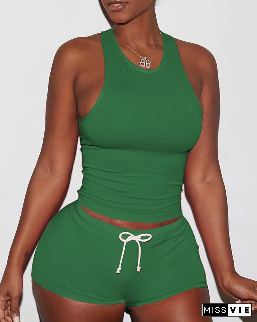 Sexy Solid Color Sporty Vest Shorts Set P14693