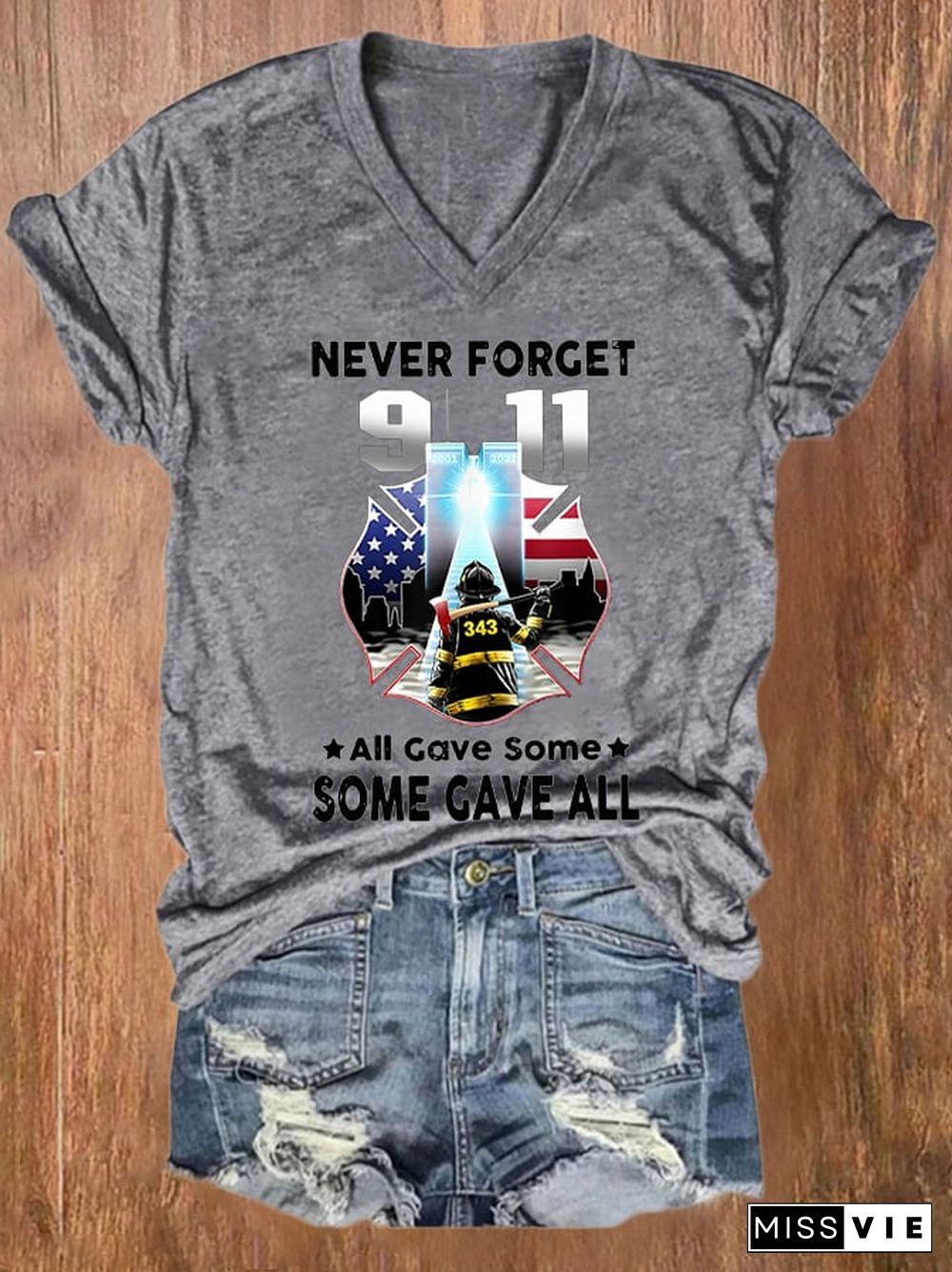 Women's Casual Never Forget 9.11 All Gave Some Some Gave All Printed Short Sleeve T-Shirt