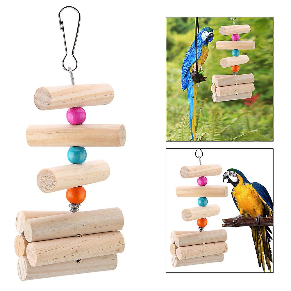 Pet Bird Parrot Rabbit Chew Toy Wooden Hanging Climbing Ladder Swing (s)