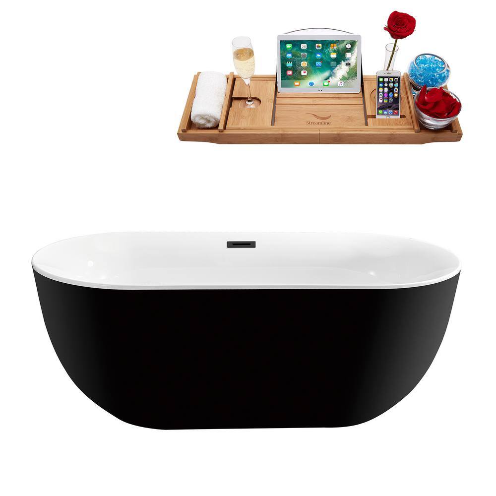 Streamline 67 in. Acrylic Flatbottom Non-Whirlpool Bathtub in Glossy Black with Matte Black Drain and Overflow Cover N802BL