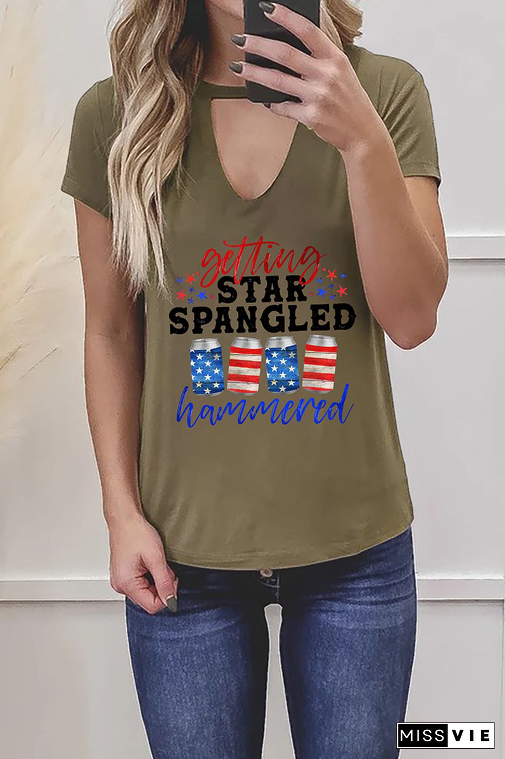 Star Spangled Hammered Beer Graphic Tees for Women Wholesale Short Sleeve T shirts Top