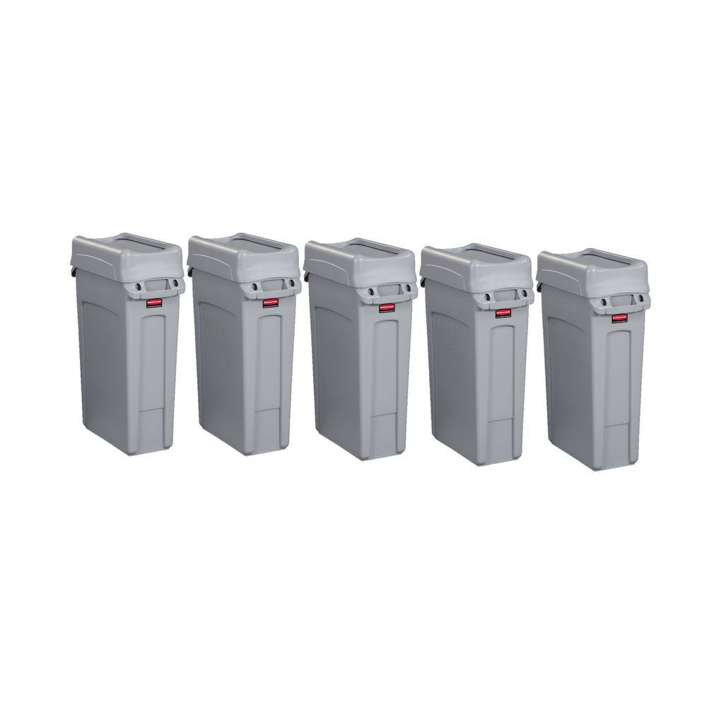 Rubbermaid Commercial Products Slim Jim 23 Gal. Gray Vented Outdoor Trash Can (5-Pack) 2001581-5