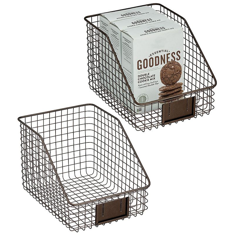 mDesign Slanted Front Kitchen Pantry Storage Organizer Basket - 2 Pack