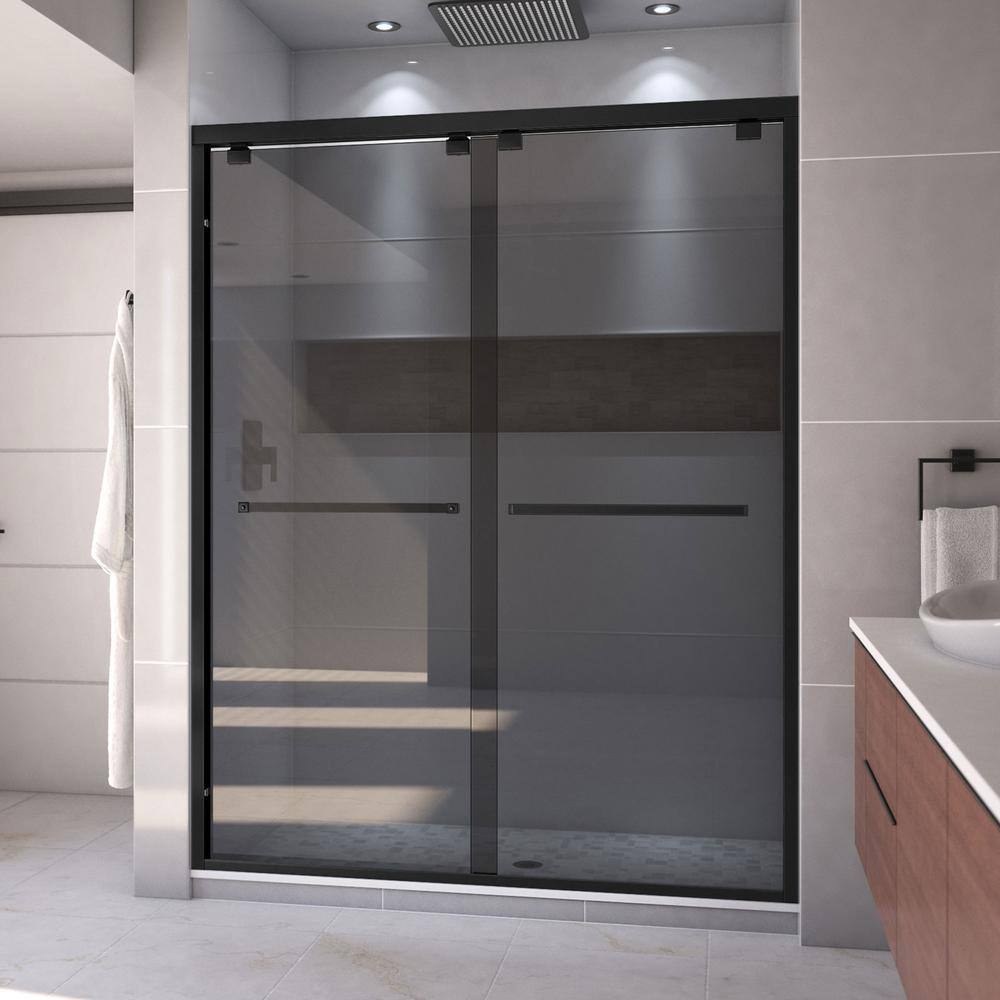 DreamLine Encore 60 in. W x 76 in. H Sliding Semi Frameless Shower Door in Satin Black with Gray Glass SHDR-166076G-09