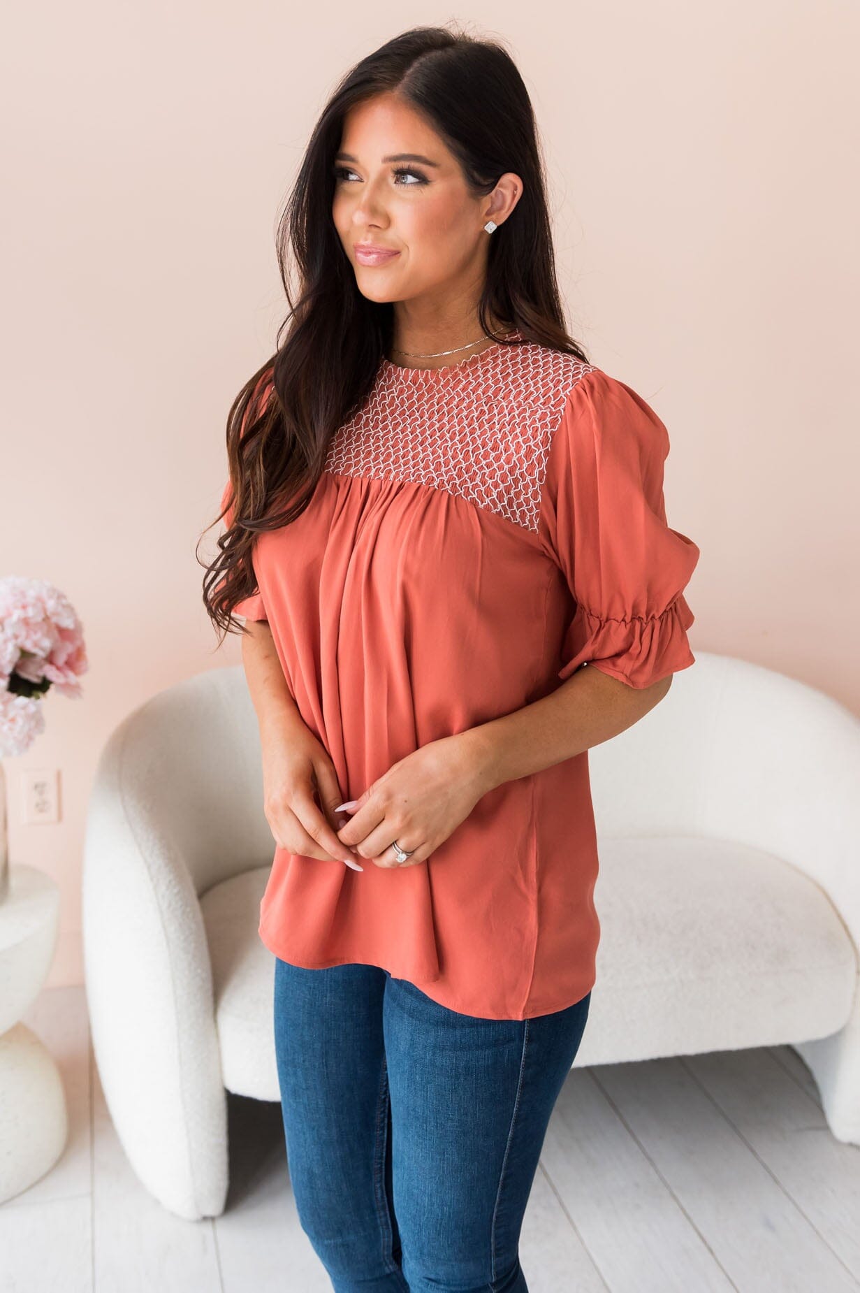 Drift Away Embroidered Modest Blouse