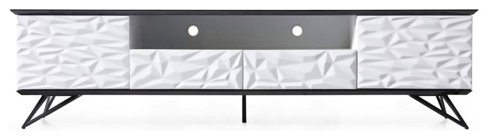 86.5 quotModern Vortice TV Stand Black and White Lacquer Matte Black Metal Legs   Midcentury   Entertainment Centers And Tv Stands   by Zuri Furniture  Houzz