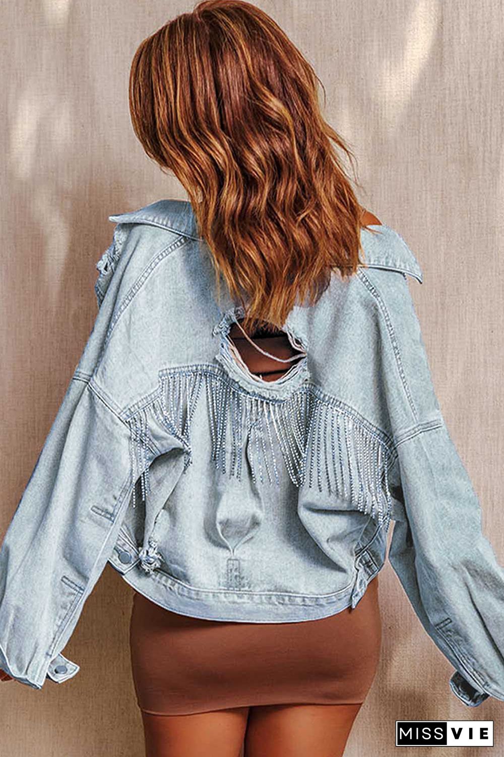 Ripped Tassel Short Length Denim Jacket