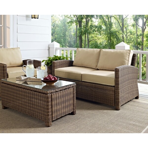 Crosley Bradenton Outdoor Wicker Loveseat with Sand Cushions