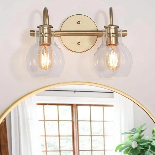 Bela Mid-century Modern Glam Gold 4-Light Bathroom Vanity Lights Globe Glass Wall Sconces Dimmable