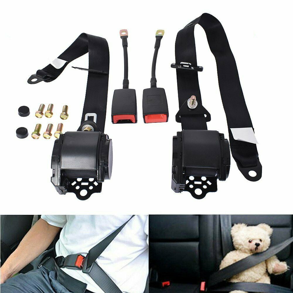 2 Set Safety Belt 3 Point Retractable Adjustable Car Seat Lap Belt Universal for Cars Trucks， Black