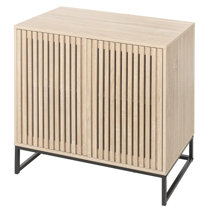 Modern Solid Wood Storage Cabinet with 2 Doors and Metal Base